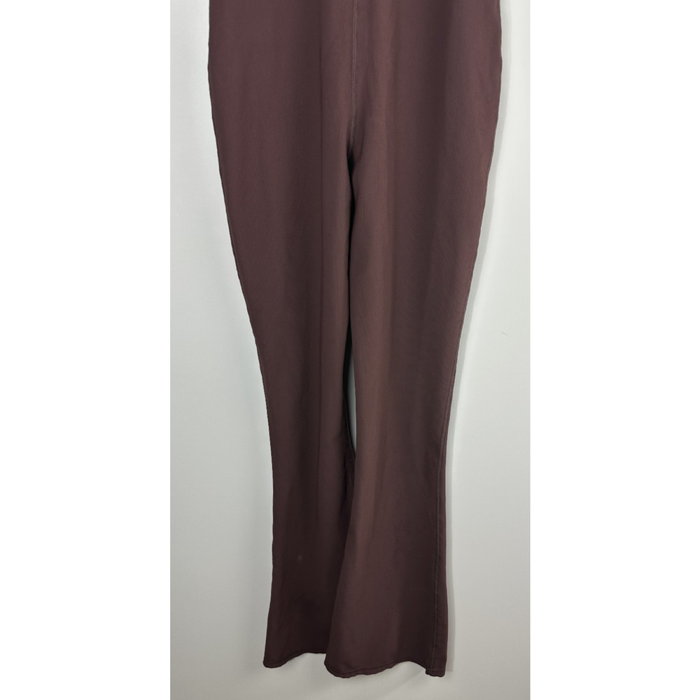 Wilo The Label Ribbed Jumpsuit Flare Chocolate Brown Stretch Women's Size Medium - Picture 9 of 13